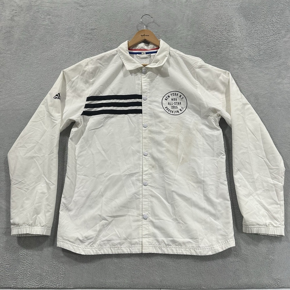 Adidas Sample Full Zip Windbreaker Jacket Men XL White New York NBA All Star Y2K